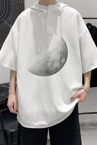 LD54426-P45NASA 连帽短袖t恤男大码胖子带帽五分袖中袖图片