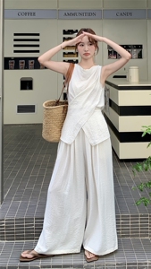清冷感收腰衬衫阔腿裤套装女夏大方得体韩里韩气小众两件套不撞款图片