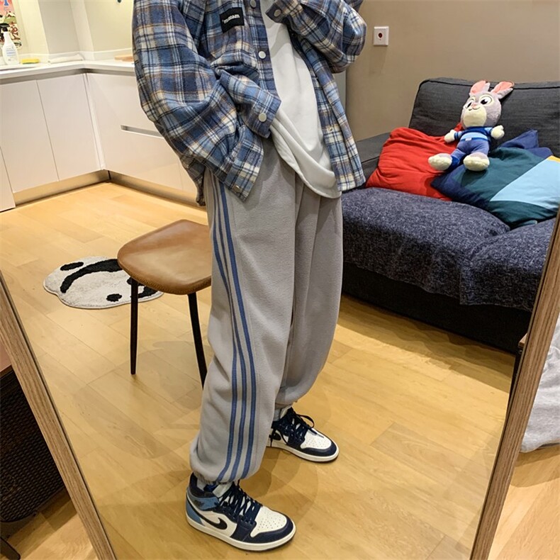 秋冬双面摇粒绒条纹魔术贴束脚休闲裤M~5XLXZ604-KP48-P55控68,男装休闲裤,星座604