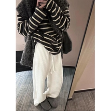 休闲裤秋季款竖条绗缝夹棉直筒休闲抽绳松紧腰阔腿棉裤K6736-P46，男装棉裤，星座412-3