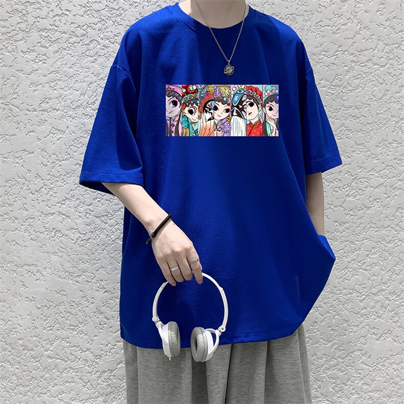 HT73250-P22京剧脸谱风华夫格t恤男短袖男大码五分袖大皂风,男装T恤,电商A040