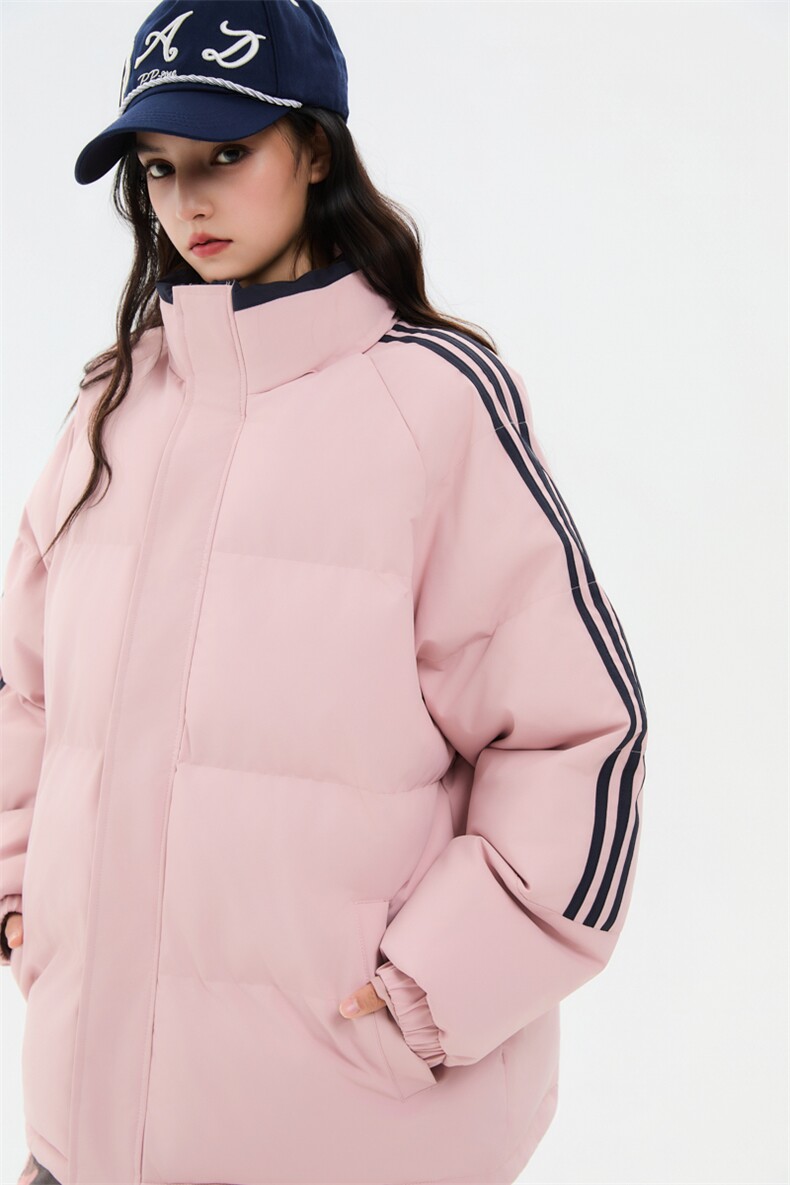 ！冬季条纹五防立领加绒加厚棉衣情侣撞色棉服外套MY7777-P68图片