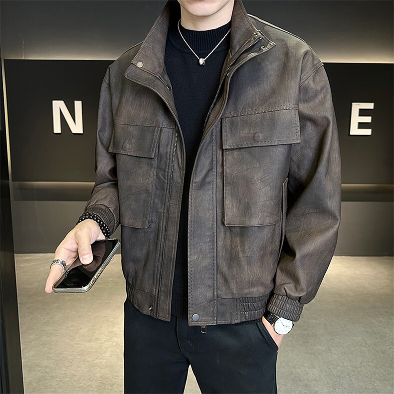 美式复古皮衣男设计感宽松夹克轻奢潮牌外套皮夹克517-P170,男装皮衣,星座310A-4