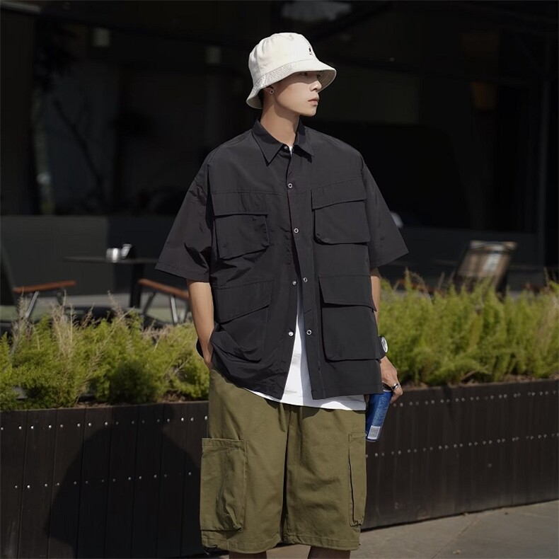 五分袖时尚原宿新款纯色潮男气质青春百搭夏季衬衫潮流宽松型,男装衬衫,星座716-4