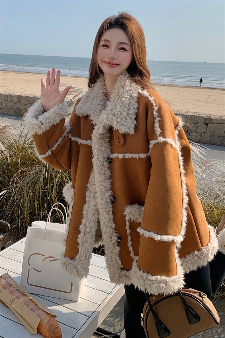 已出大货皮毛一体外套6530P215K318,女装短外套,2D001