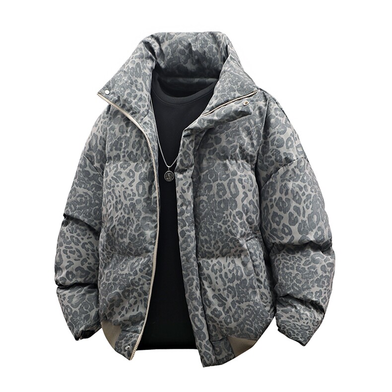支持二开冬装加棉加厚立领棉服男女棉衣外套豹纹面包服M820-P75,男装棉衣,电商A441