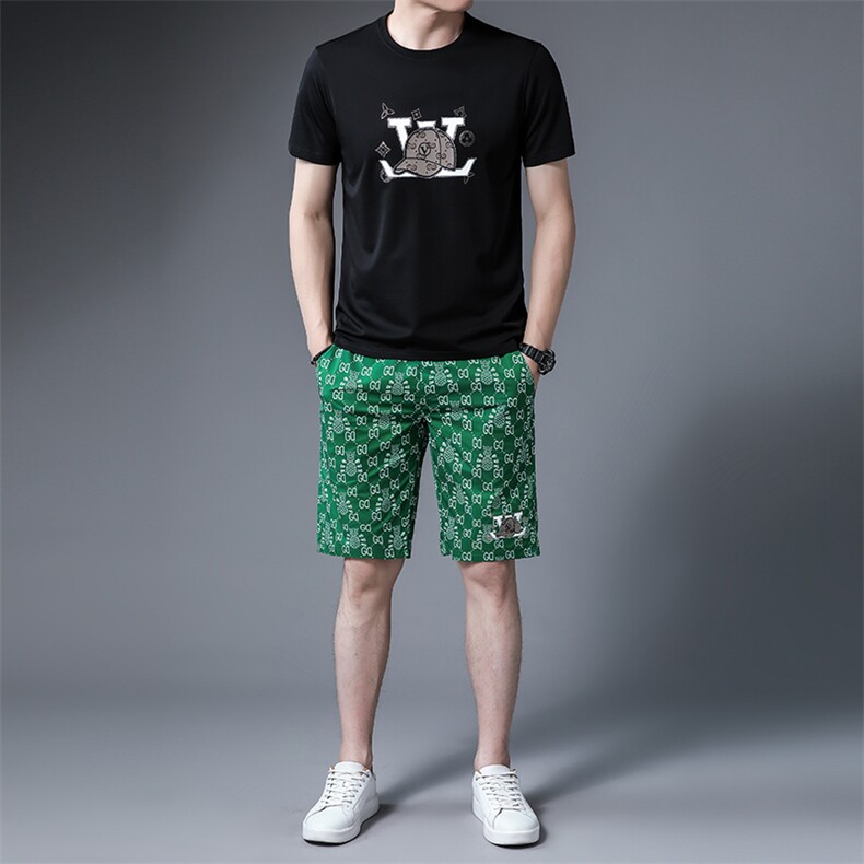 中老年运动套装男夏季两件套2023新款中年短袖T恤休闲夏装运动服,男装休闲套装,电商B212（原钱塘6029）