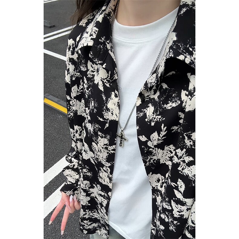 碎花长袖衬衫男款春秋季冰丝海岛度假风痞帅高级感衬衣服防晒外套,男装衬衫,电商A001