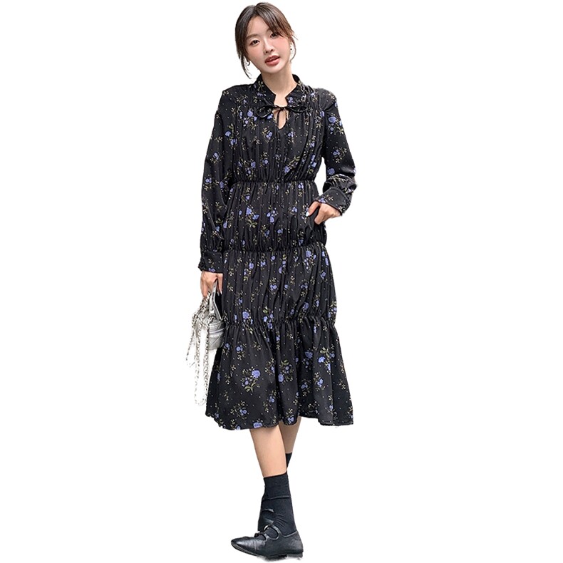 现货2025秋碎花长袖设计感连衣裙2C206-L10-P125-K178,女装连衣裙,2C206
