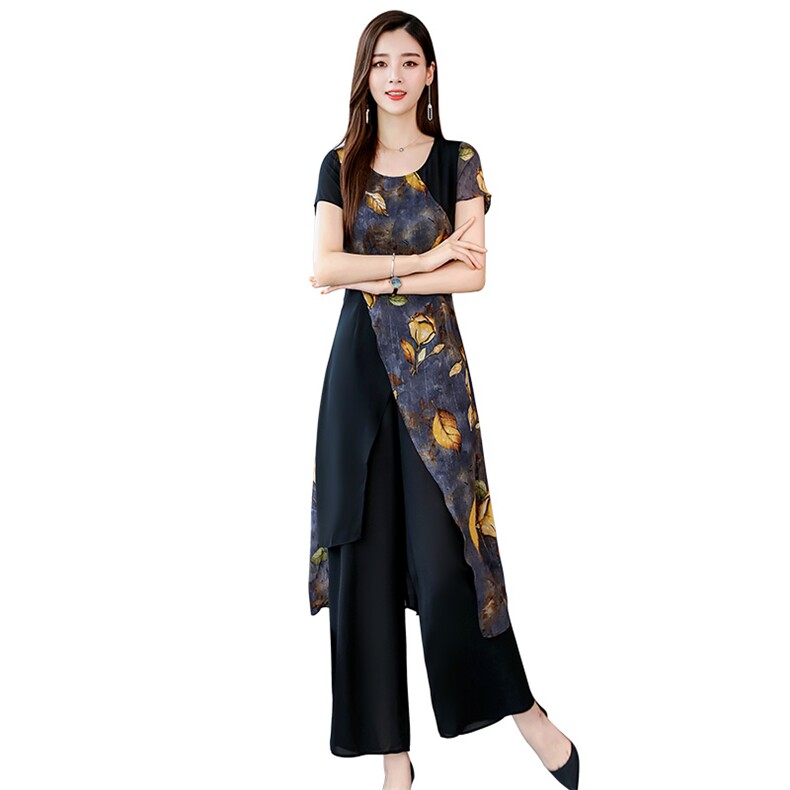 雪纺阔腿裤套装女2025夏季新款时尚洋气减龄显瘦碎花女人味套装,女装套装/套裙,琦鑫阁（原依鑫阁）