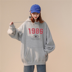 中性风新款秋冬时尚百搭宽松字母印花套头连帽卫衣W254P35控58图片