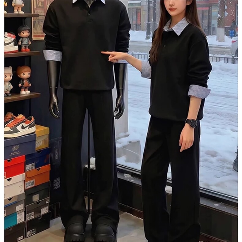 美式假两件衬衫领卫衣男款长袖polo衫重磅内搭打底衫LW188-P45,男装T恤,星座1008