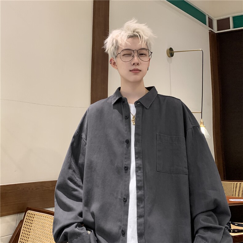 抖音供货2024春装新款复古水洗棉布长袖衬衫外套A158-cs01-P38，男装衬衫，电商A158-1