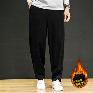 中国风亚麻裤男加绒加厚裤男大码阔腿裤QT6008-K031-P65加绒 P75图片