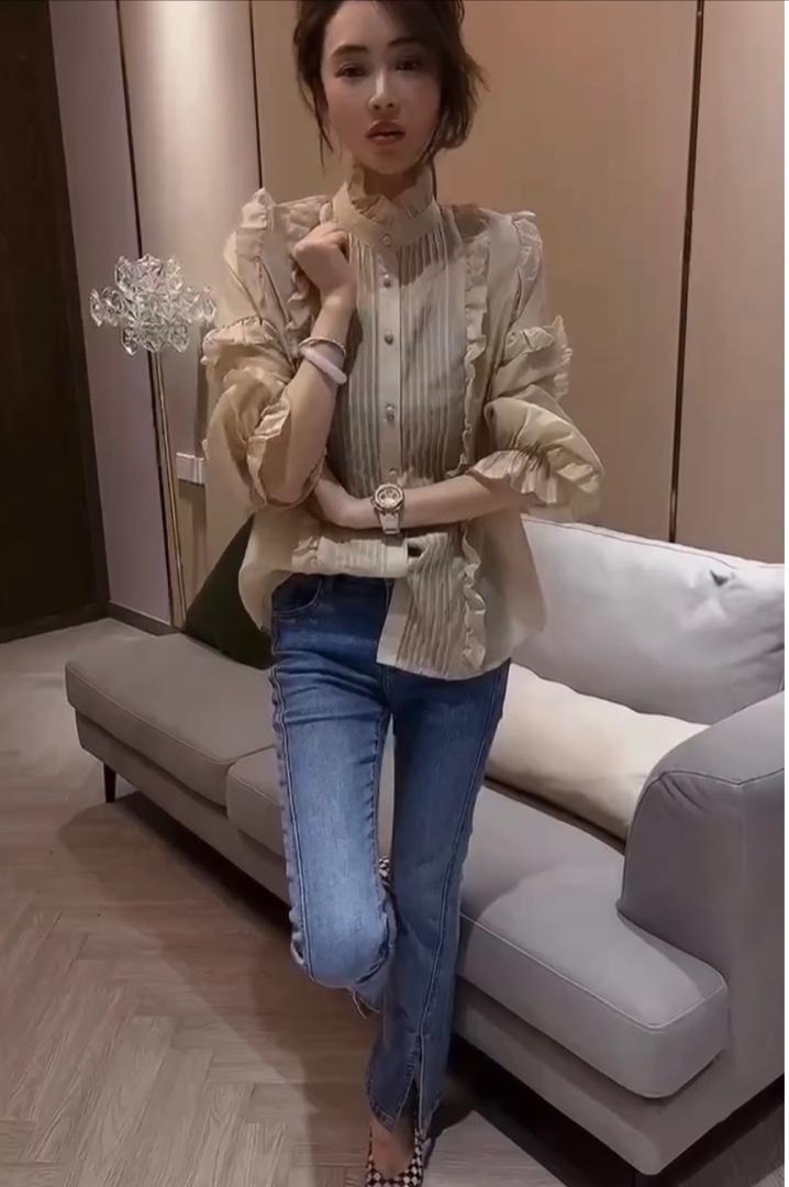 2023春季新款韩版高级感百搭修身气质温柔甜美衬衫,女装衬衫,L·H·X