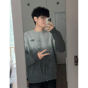 粉色渐变套头毛衣女慵懒风设计感小众水貂毛宽松针织上衣 MY301图片