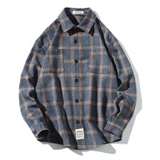 2021秋季新中性风蒙马特港风休闲大码男日系格子衬衫C508-P40，男装衬衫，电商A001