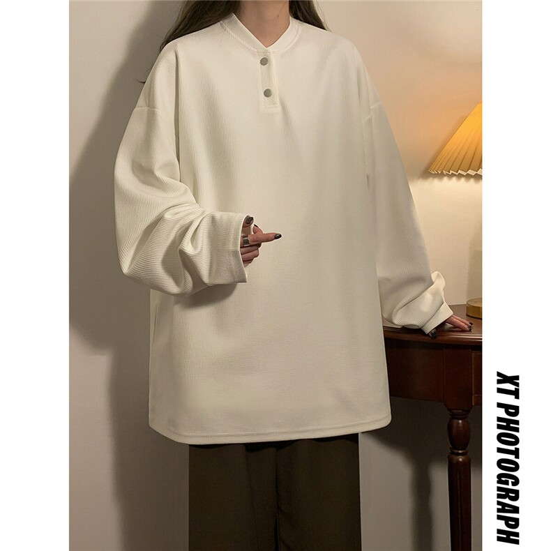 美式亨利领T恤春季新款宽松打底衫中性卫衣上衣情侣外套女107-P28，女装卫衣/绒衫，电商C213(原B265)
