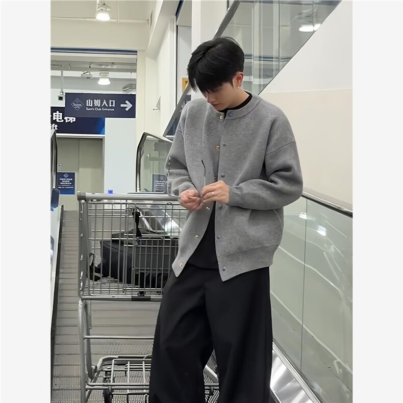 网图M2801-特P60针织开衫男春秋夹克宽松高级感开衫纯色外套潮图片