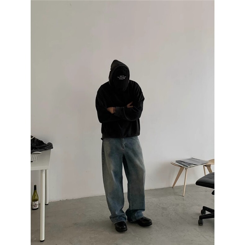 美式复古牛仔裤男女宽松阔腿cleanfit裤子潮牌XXN738,男装牛仔裤,星座208-5