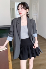 灰色英伦风西装外套女2025春季新款今年流行拼色宽松百搭西服上衣，女装西装，2C198