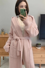 慵懒简约100%纯山羊绒针织开衫女宽松麻花中长款秋冬加厚外搭毛衣，女装羊毛衫，隆格羊绒