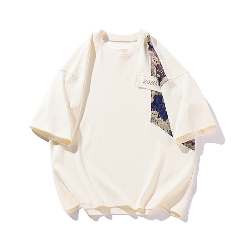 2024夏季新款港风白底大码菠萝格短袖T恤套装M-5XHQ23461-P60,男装T恤,电商A022