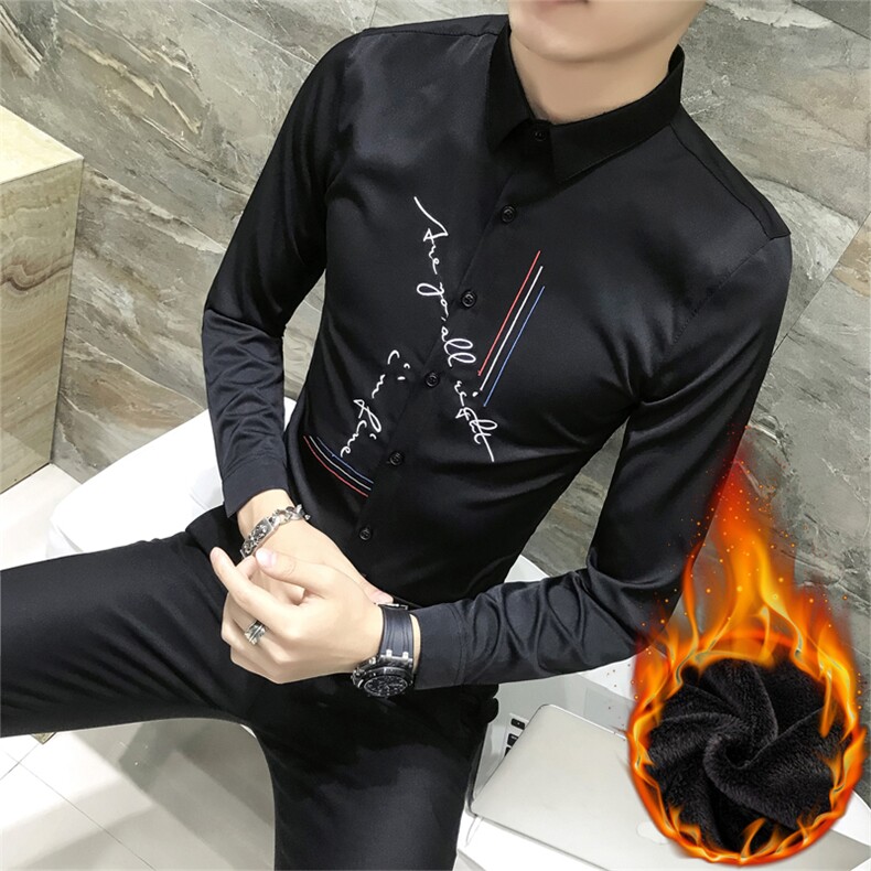 男韩版长袖加绒衬衫修身加厚蕾丝保暖衣夜店厚衬102A,男装衬衫,星座419（原A233）
