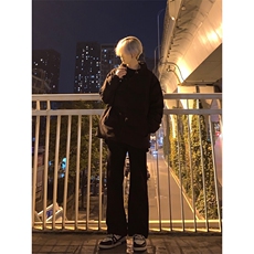 高街vibe纯黑色牛仔裤男款夏季修身直筒弹力微喇叭裤控价68，男装牛仔裤，星座310A-4