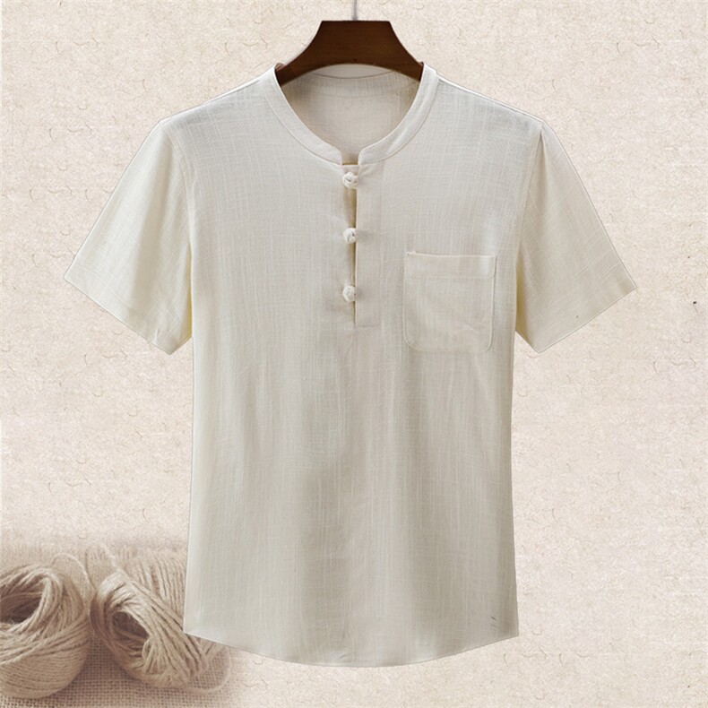 主推夏中老年风唐装亚麻爸爸装透气薄款短袖T恤男士大码，男装T恤，钱塘723