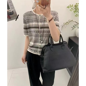 夏新款天丝羊毛针织短袖女宽松韩版圆领时尚超薄菱格T恤条纹上衣图片