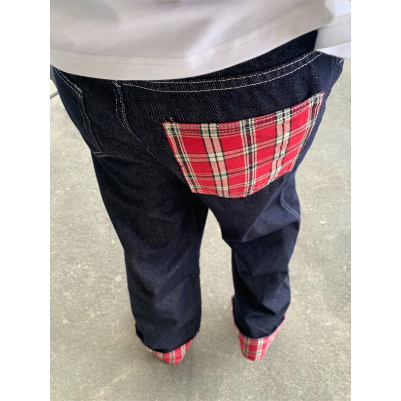 【有货】美式格子拼接卷边牛仔裤男女阔腿裤子NZ011LL-特P48,男装牛仔裤,星座1007（原301D）