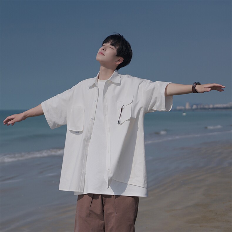 港风衬衫男生韩版休闲潮流宽松工装外套B225-C6058-P60-X75,男装衬衫,电商B225