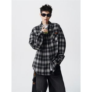 美式复古加厚格纹衬衫大码宽松慵懒风长袖衬衣磨毛外套CS9006/P58图片