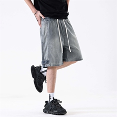 美式拼接牛仔短裤男夏季2025新款显瘦复古做旧七分裤潮328#-P55，男装牛仔裤，电商A178-1