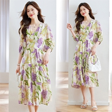 大喜自制2025鸢尾狂想曲丨时尚碎花茶歇裙夏新款泡泡袖连衣裙，女装连衣裙，星宇服饰