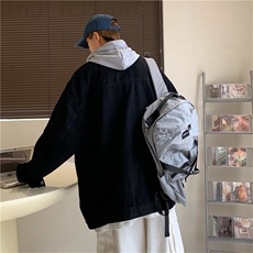 假两件连帽外套男春秋新款潮牌宽松牛仔衣服ins港风夹克JK8063-75，男装夹克，星座1008