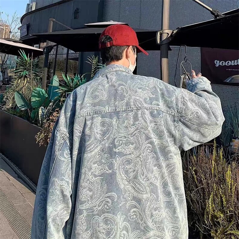 美式腰果花牛仔夹克男春秋潮宽松男装痞帅高级感外套HH364P60,男装工装外套,星座1013-5