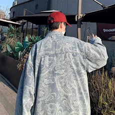 美式腰果花牛仔夹克男春秋潮宽松男装痞帅高级感外套HH364P60，男装工装外套，星座1013-5