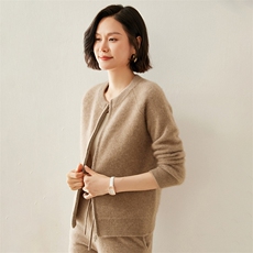 2024秋季新款圆领拉链开衫休闲舒适35%羊绒衫，女装羊绒衫，蚂蚁派对工厂直营店