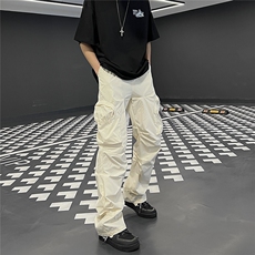 四季款美系宽松中性风潮纯色直筒松紧腰抽绳休闲裤品质，男装休闲裤，星座510-5