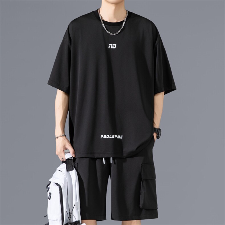 2025夏季新款旋律风车大码冰丝短袖T恤套装M-5XHQ25488-P65,男装T恤,电商A022