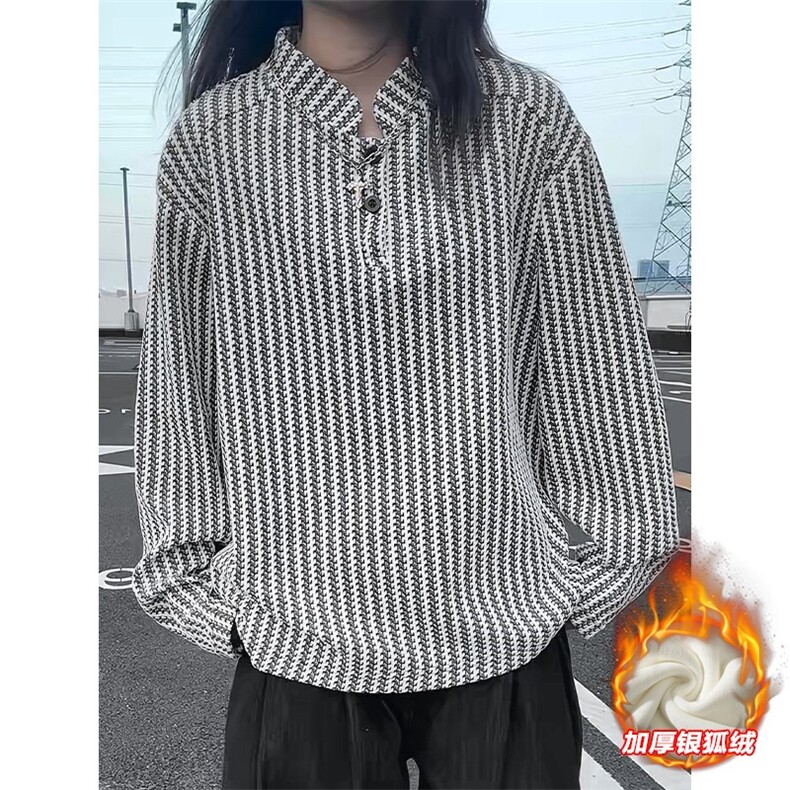 重磅480g鱼骨纹亨利领加厚银狐绒长袖T恤T24549J加绒-特P32控58,男装T恤,电商A001