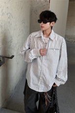 新款学院风男女同款慵懒蓝条纹成宿衬衫外套休闲宽松衬衫打底P40，男装衬衫，电商B319