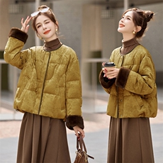 短款羽绒服女2025冬季新款小个子高级感超好看新中式G风提花外套，女装羽绒服，美沁