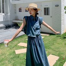 现货：夏装新款减龄洋气水洗牛仔两件套裙2C135-5089P145K208，女装套装/套裙，2C135