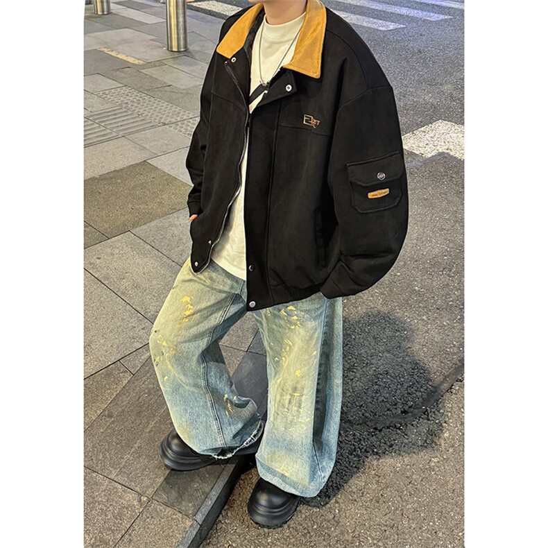 美式潮牌翻领复古夹克士做旧情侣美工装外套JK0237-P73,男装夹克,星座308B-2
