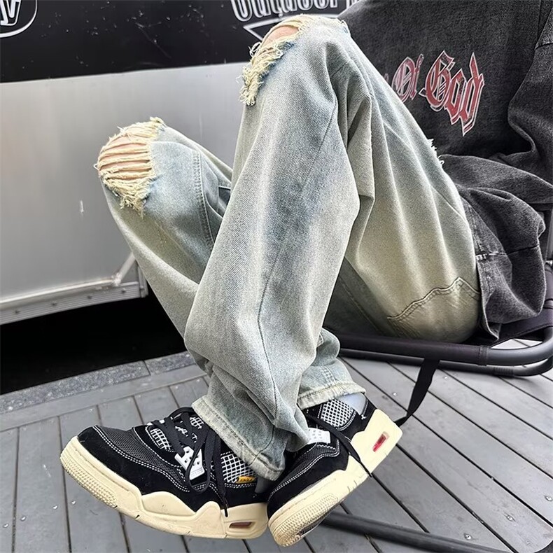 青春流行ins男直筒水洗牛仔裤 P45图片
