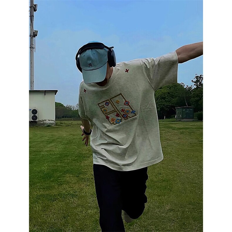 万针全刺绣工艺高品质260克双纱纯棉美式高街短袖T恤特P33,男装T恤,电商A486-1