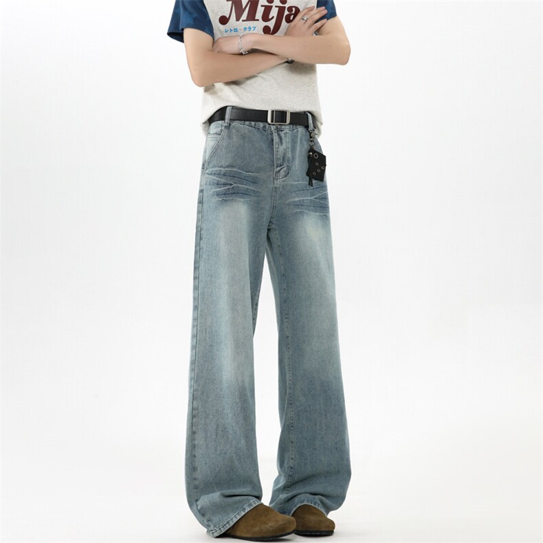 现货高品质美式闪电纹水洗宽松微喇叭牛仔裤GK80-特P45-限价78，男装牛仔裤，星座310A-1